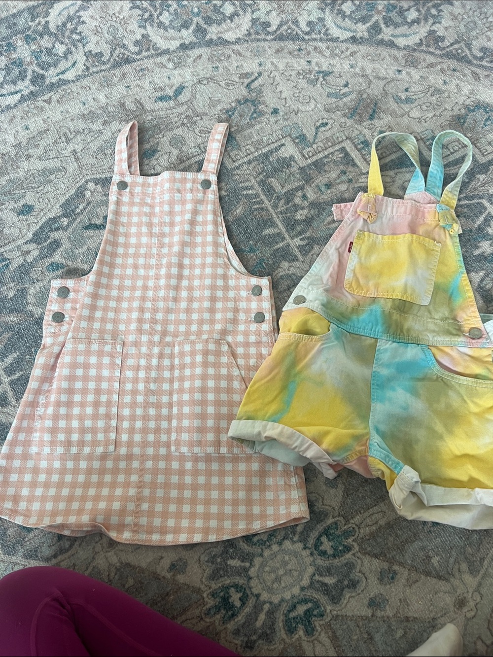 Levi's Kids Pastel Tie-Dye Short Overalls - Yellow Blue Pink